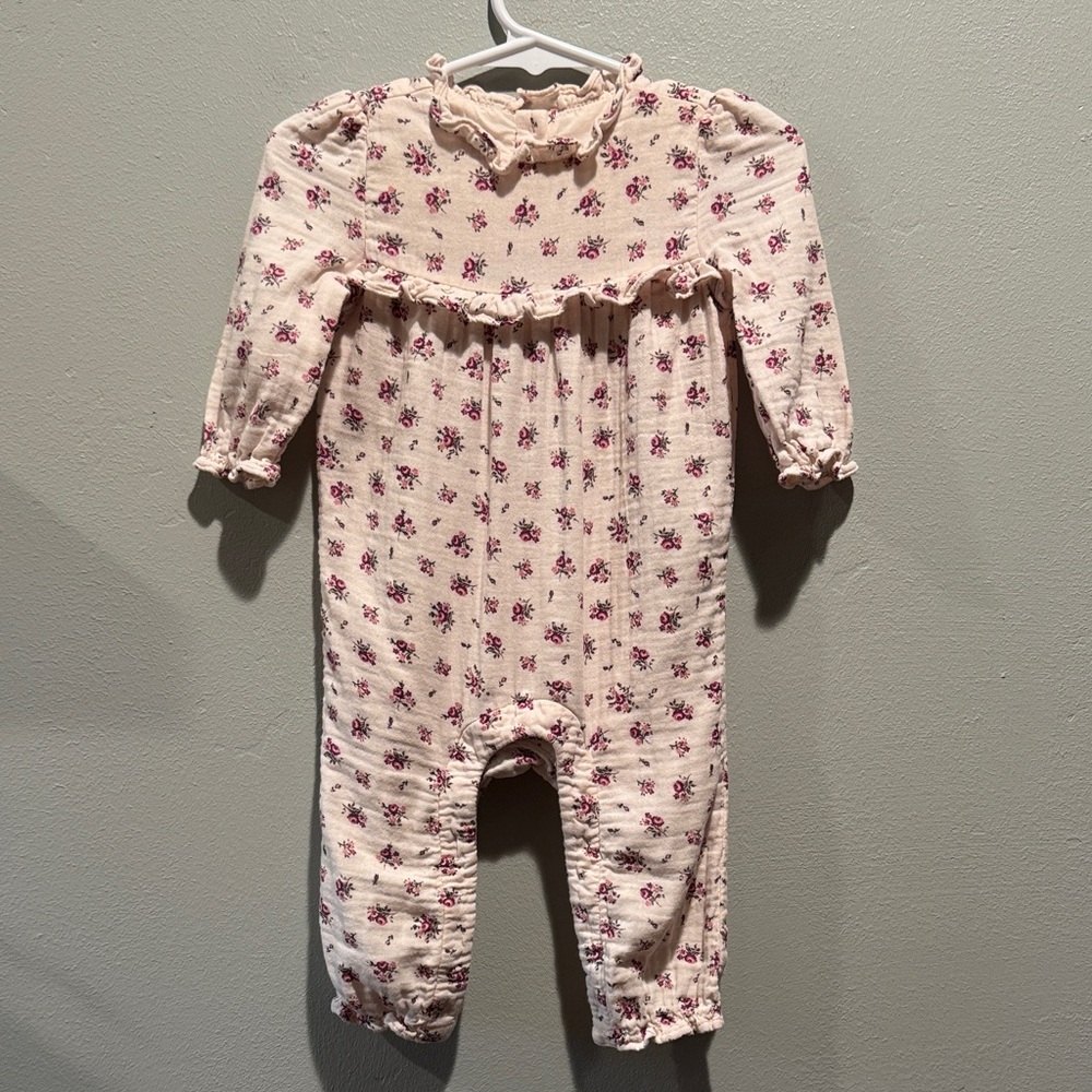Janie and Jack Floral Pink Kids One Piece Romper Cottagecore Ruffle Girls Outfit